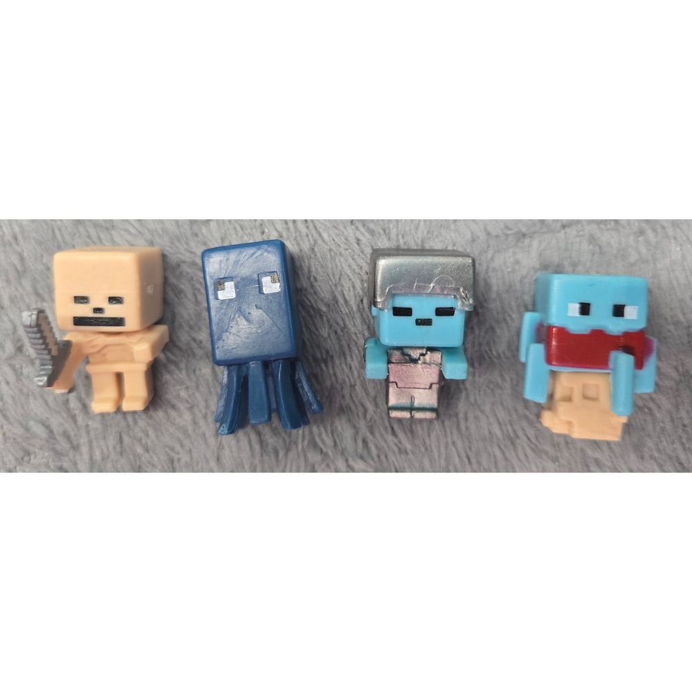 Minecraft Mini Figures Set of 4 Skeleton Squid Zombie Strider Collectible Mobs